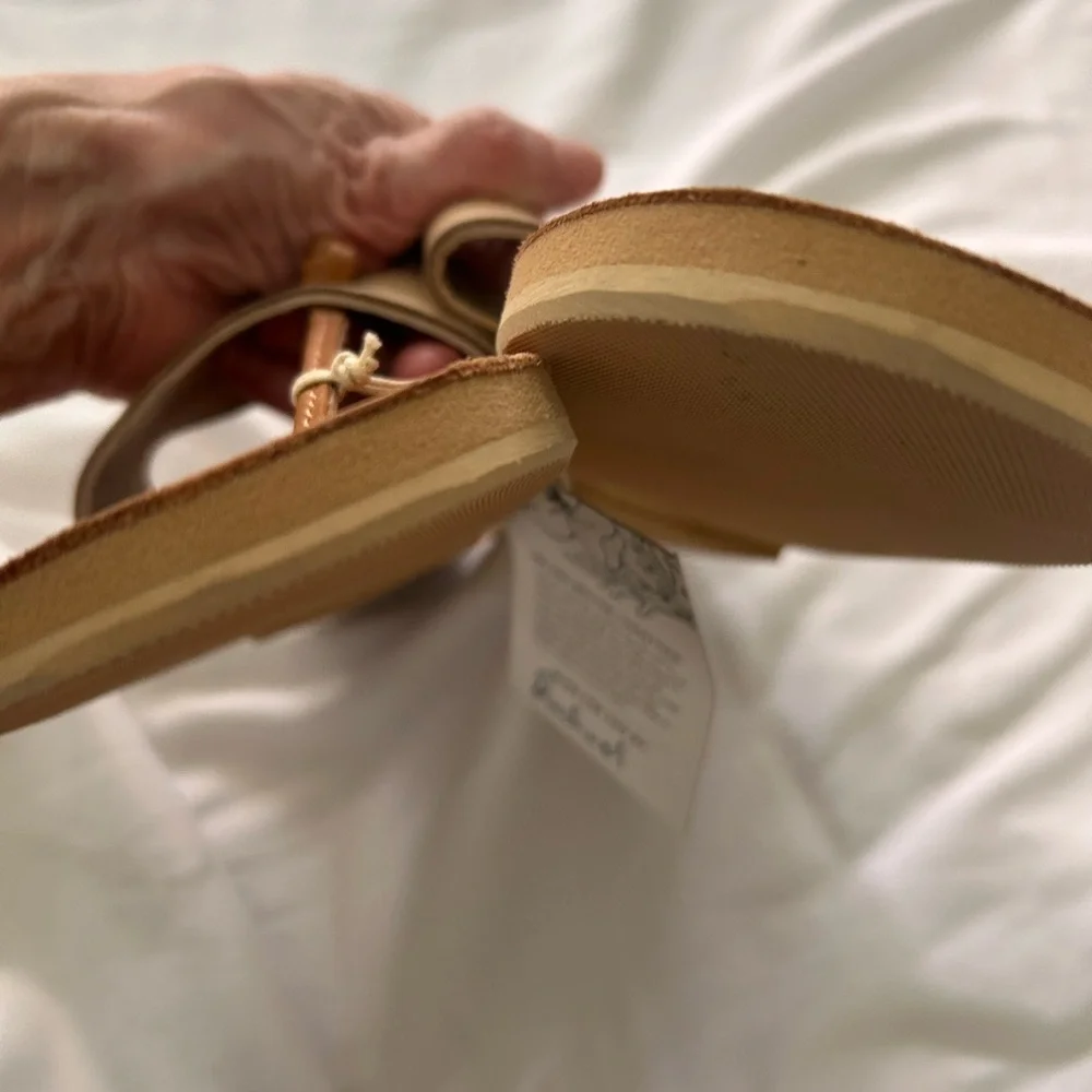 Sseko Cream Leather Slide Sandals with Tan Footbed